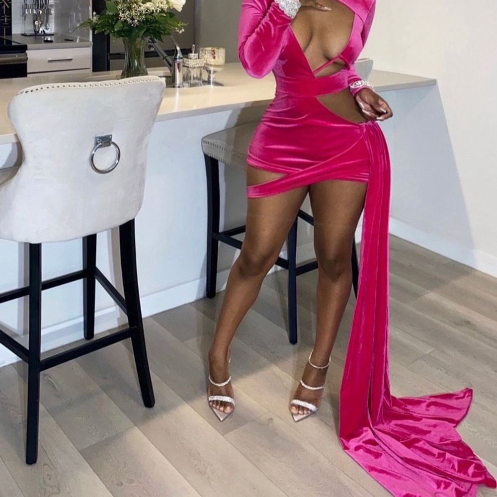 Pink gown dress with detachable train